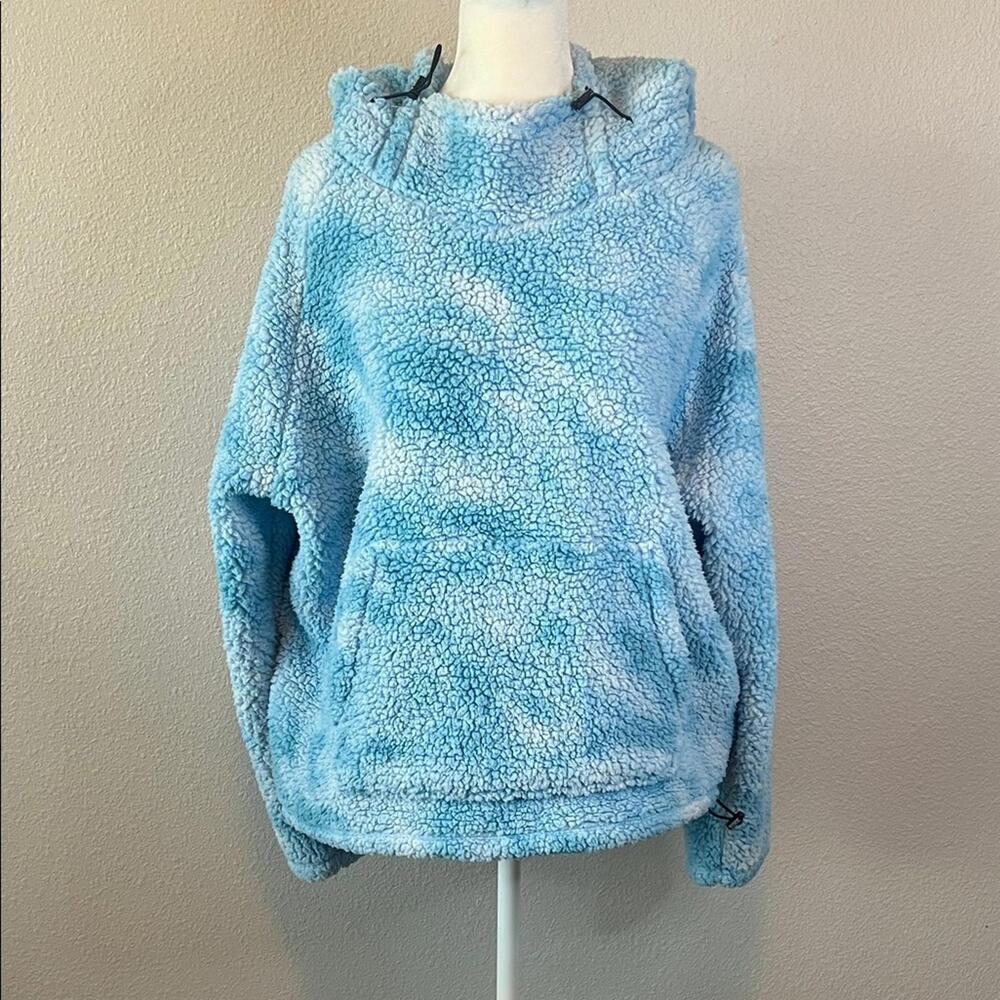 VS Pink Wide Funnel Neck Fleece Hoodie Blue/White Size Medium